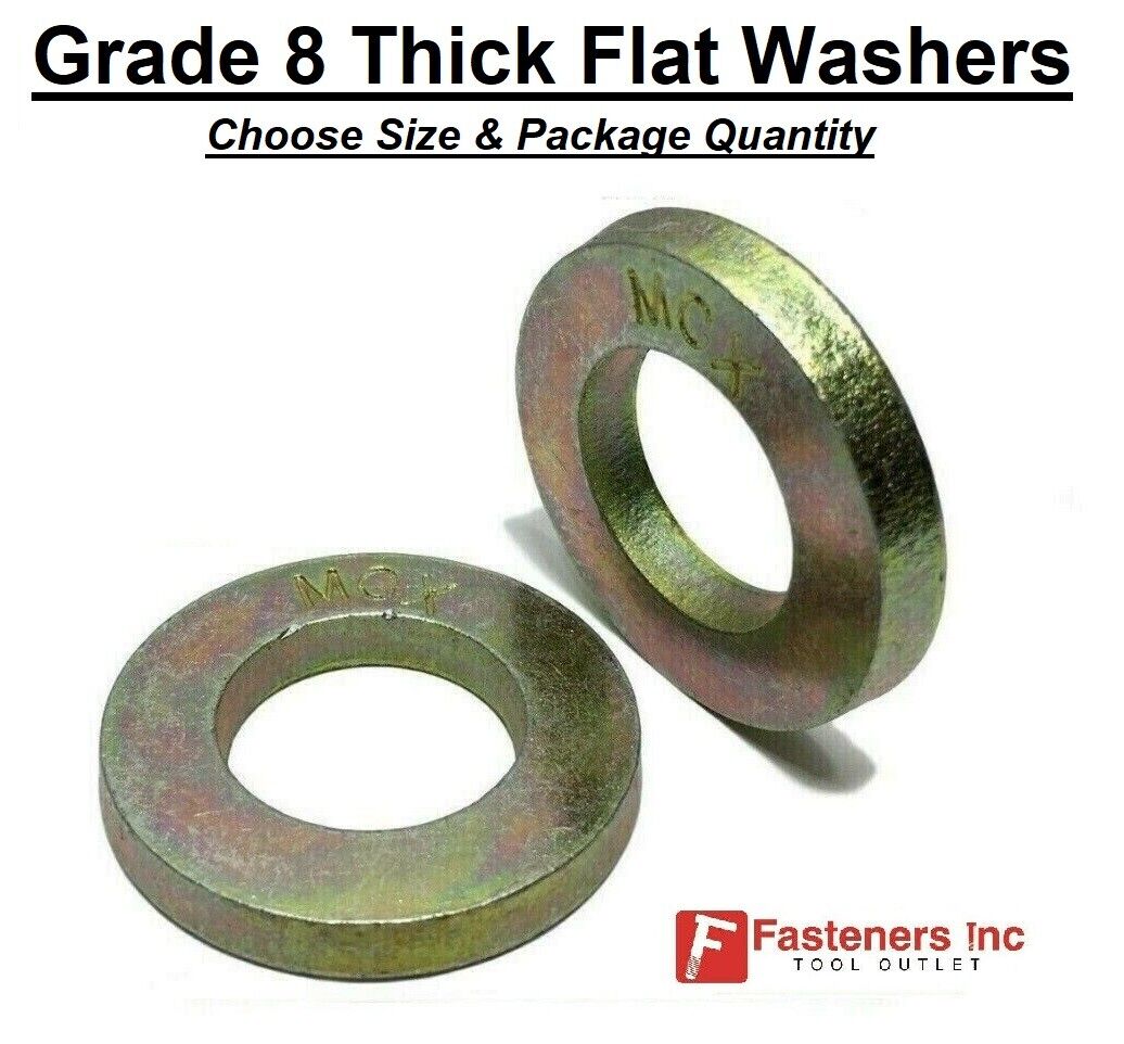 (Choose Size) Extra Thick Flat Washers SAE Grade 8 Hardened Washers Mil-Carb