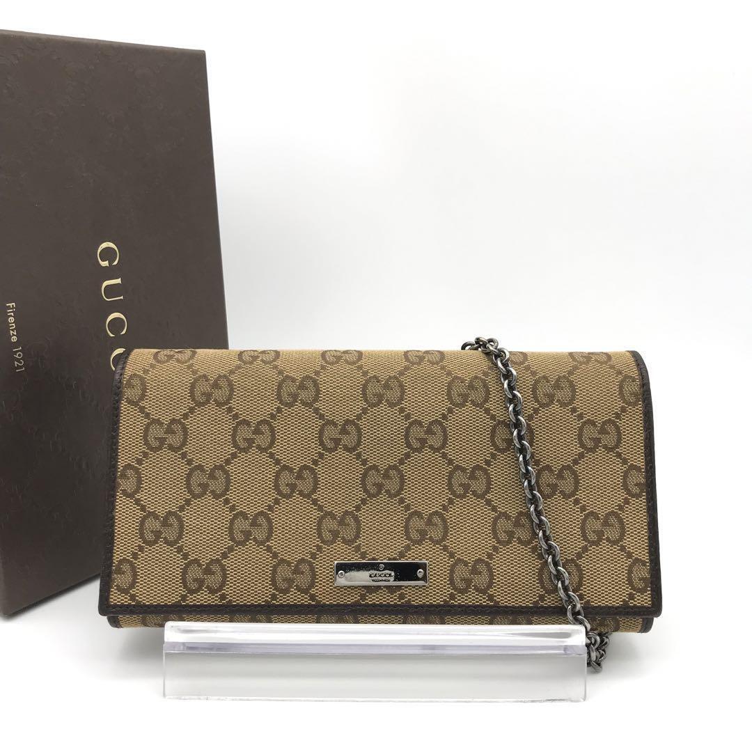 Gucci Genuine Good Condition Canvas Leather Chain Wallet from Japan