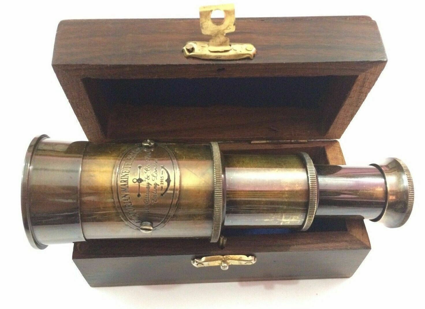 Victorian 6\'\'\' Brass Telescope with Wooden Box Spyglass