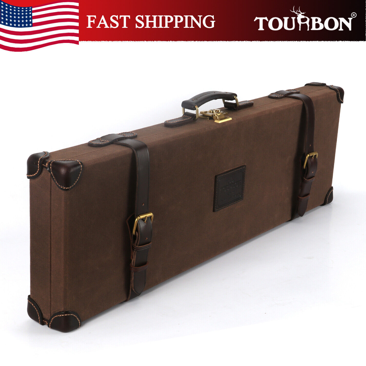 TOURBON Vintage Canvas Leather Gun Case Hunting Shotgun Storage Hard Box w/Lock