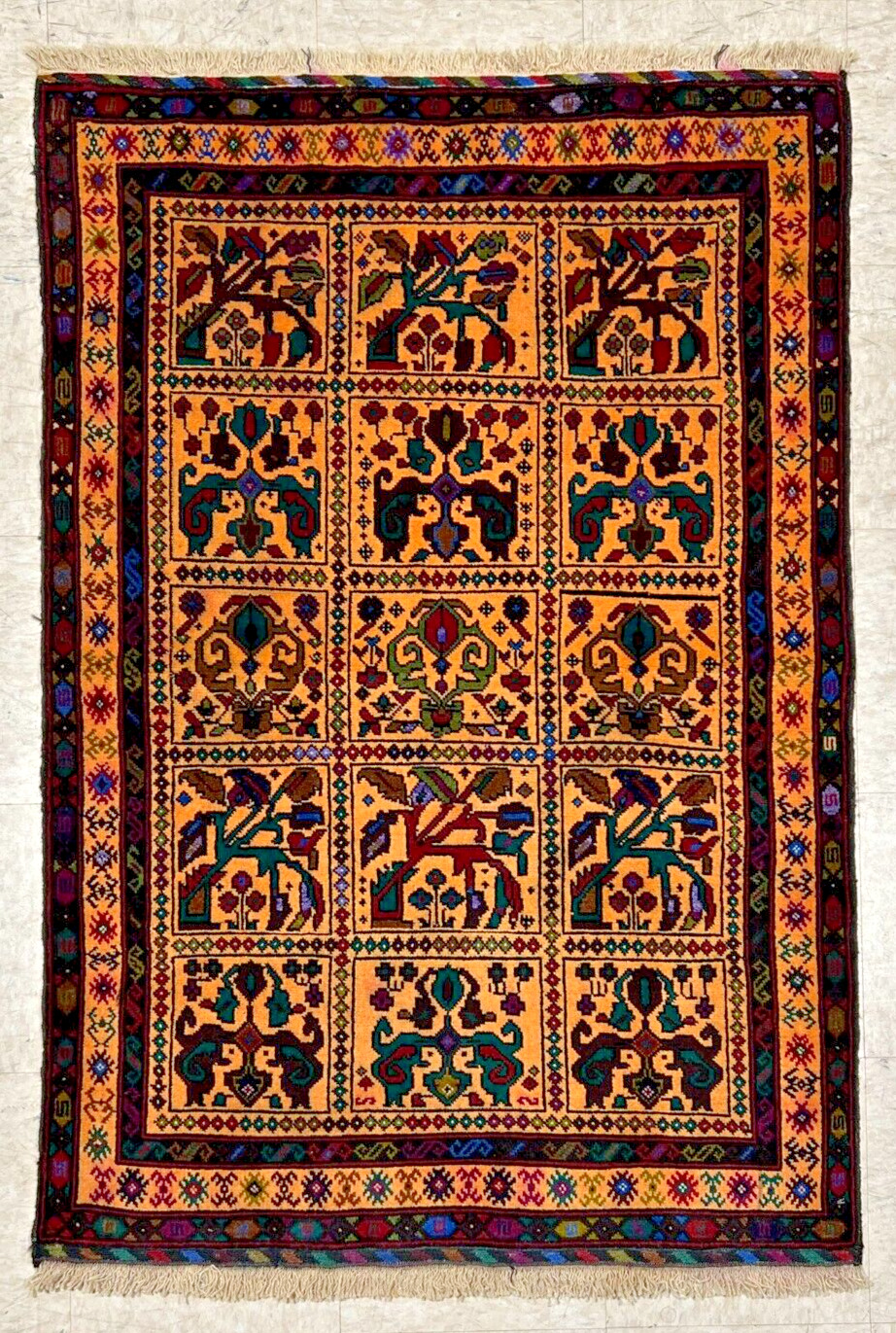 Hand Knotted Balouch Tribal Yellow Wool Oriental Nomadic Area Rug 3'1