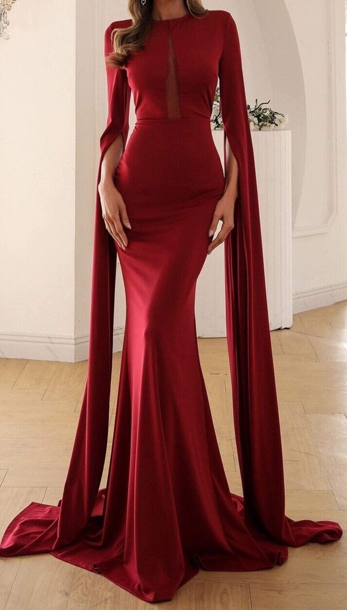 Women\'s Fashion Elegant Party Fish Tail Long Maxi Bell Bottom Sleeve Dress 