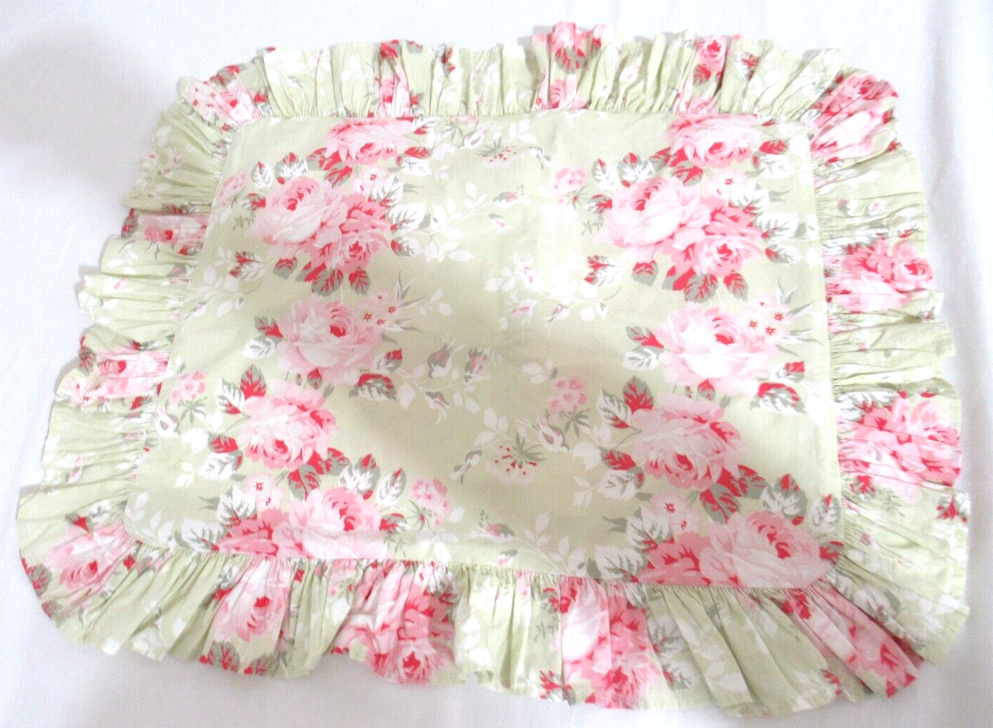 Vintage Rachel Ashwell Shabby Chic Pillow Cover Floral Green & Pink Fits 17\