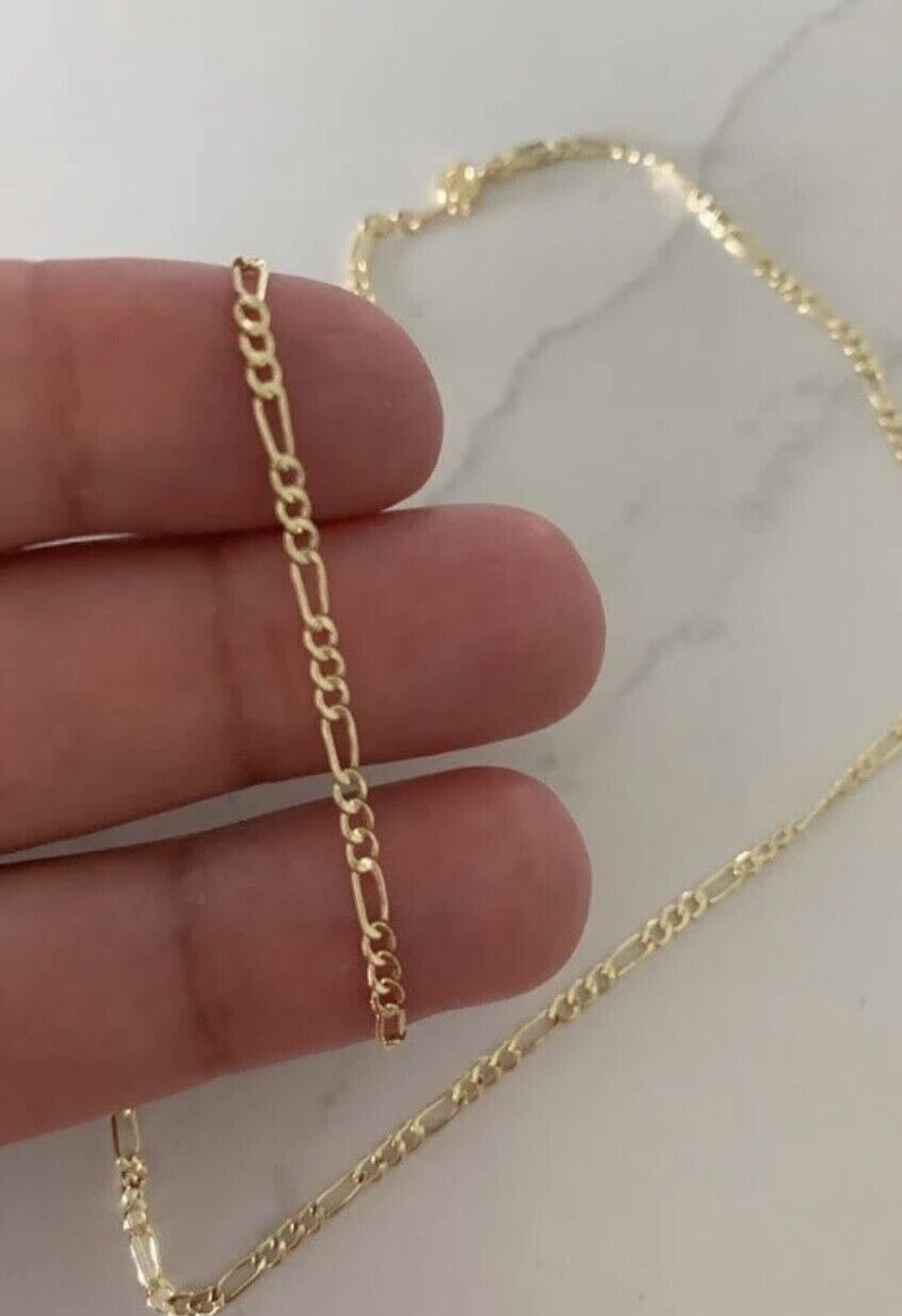 REAL Solid 14K Yellow Gold 2.5MM Figaro Chain Pendant Necklace Italian Made Gold