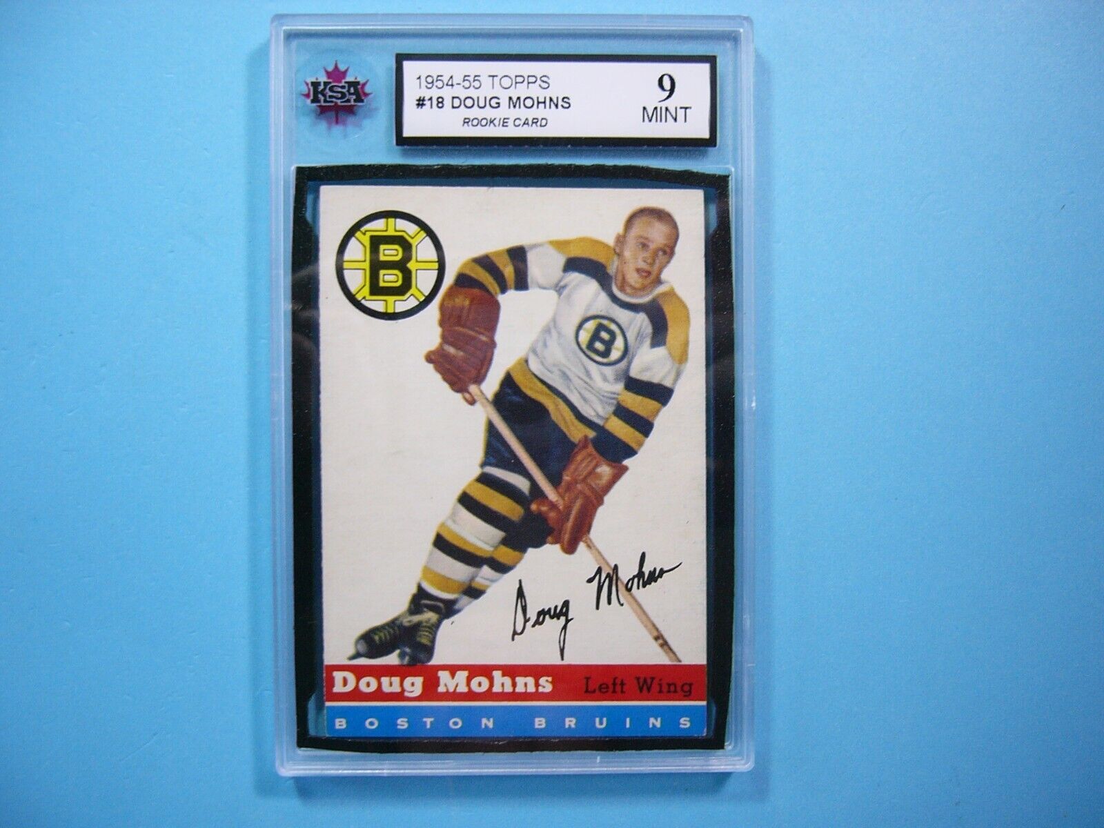 1954/55 TOPPS NHL HOCKEY CARD #18 DOUG MOHNS ROOKIE RC KSA 9 MINT SHARP TOPPS