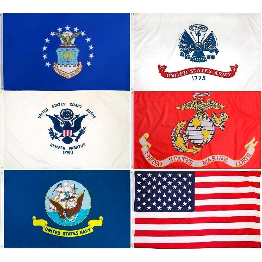 3 x 5 Ft Military Flag Set ARMED FORCES + USA FLAG SET - Officially Licensed