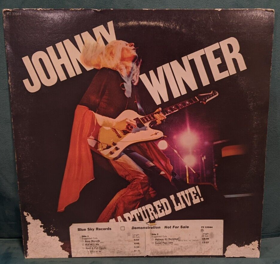 Johnny Winter Captured Live 1976 1st Issue White Label Promo Blue Sky VG+ TESTED