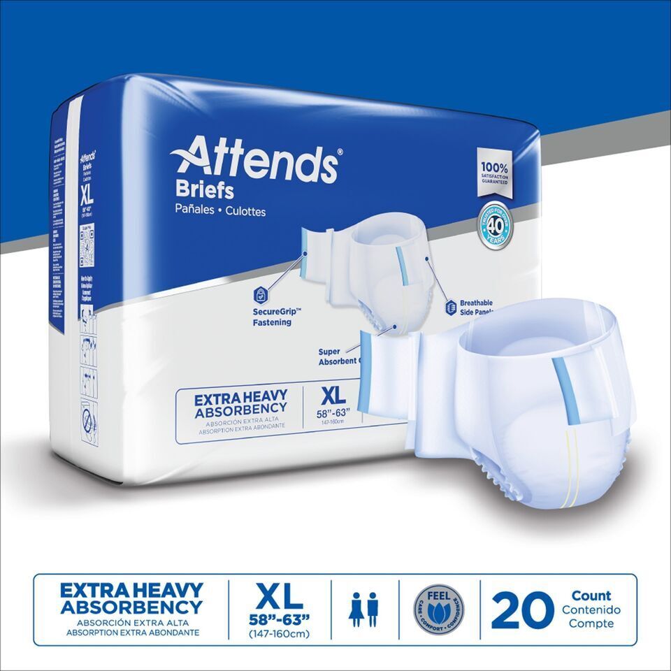 ATTENDS Adult Incontinence Brief XL Heavy Absorbency Breathable DDP40 20 Ct