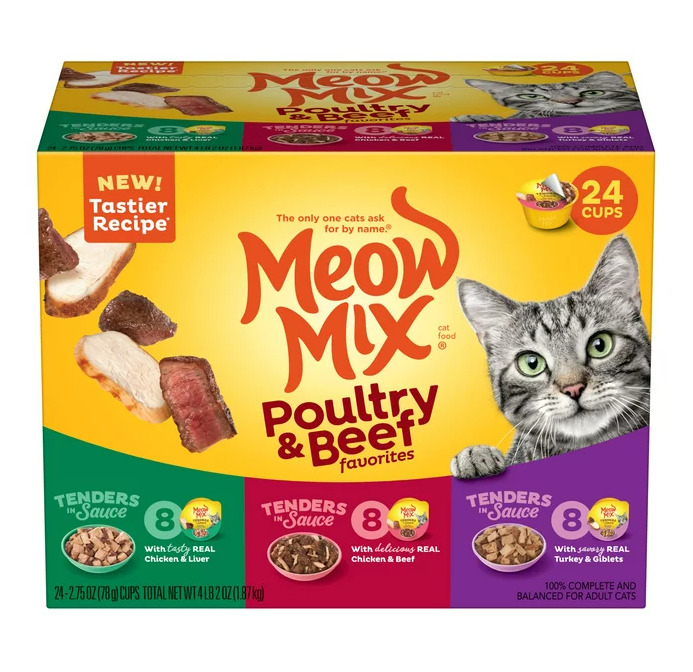Meow Mix Tender Favorites Poultry & Beef Variety Pack Wet Cat Food, 24 Cups