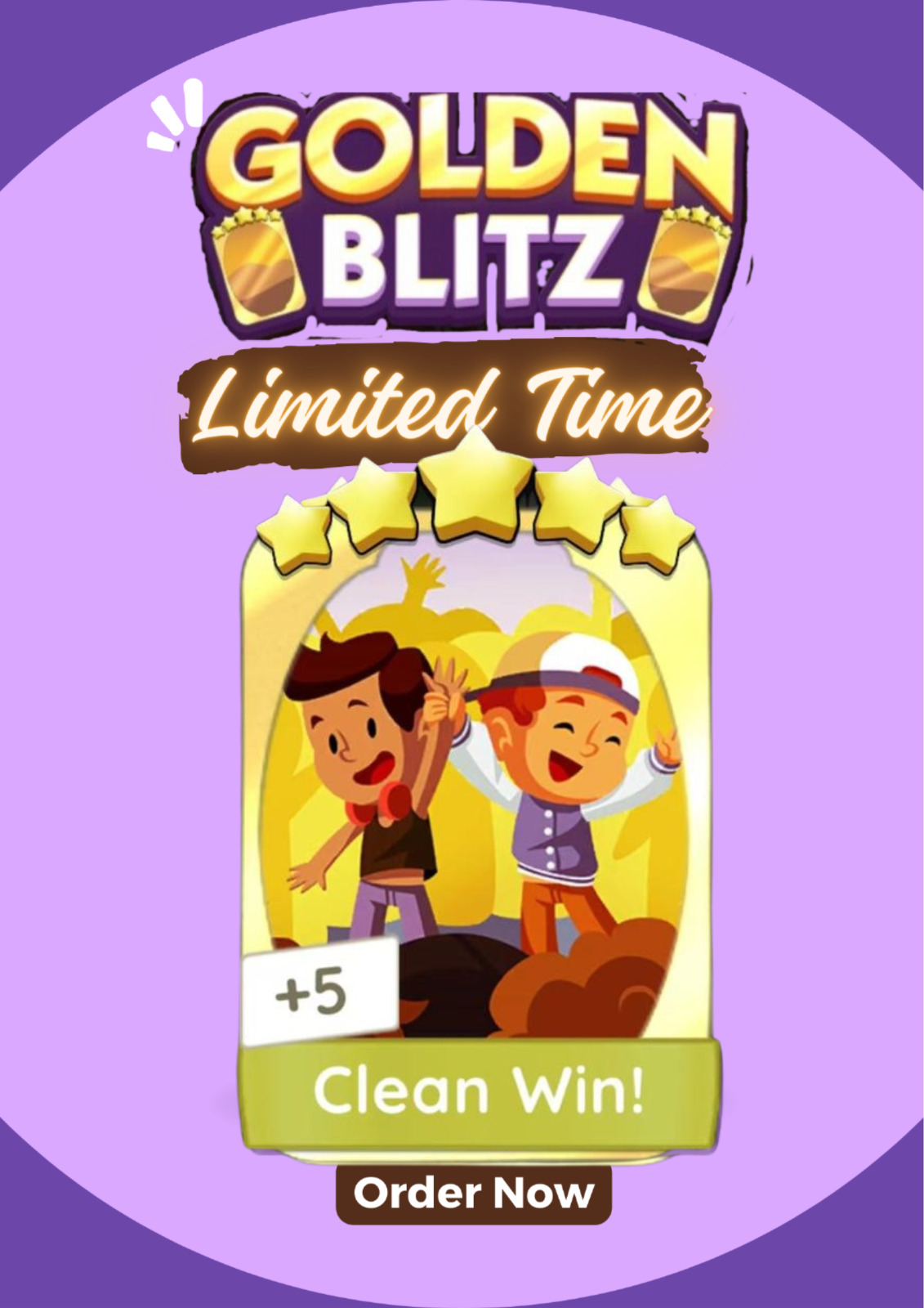 Monopoly Go 5 star Sticker/Card - Golden Blitz Event - Clean Win