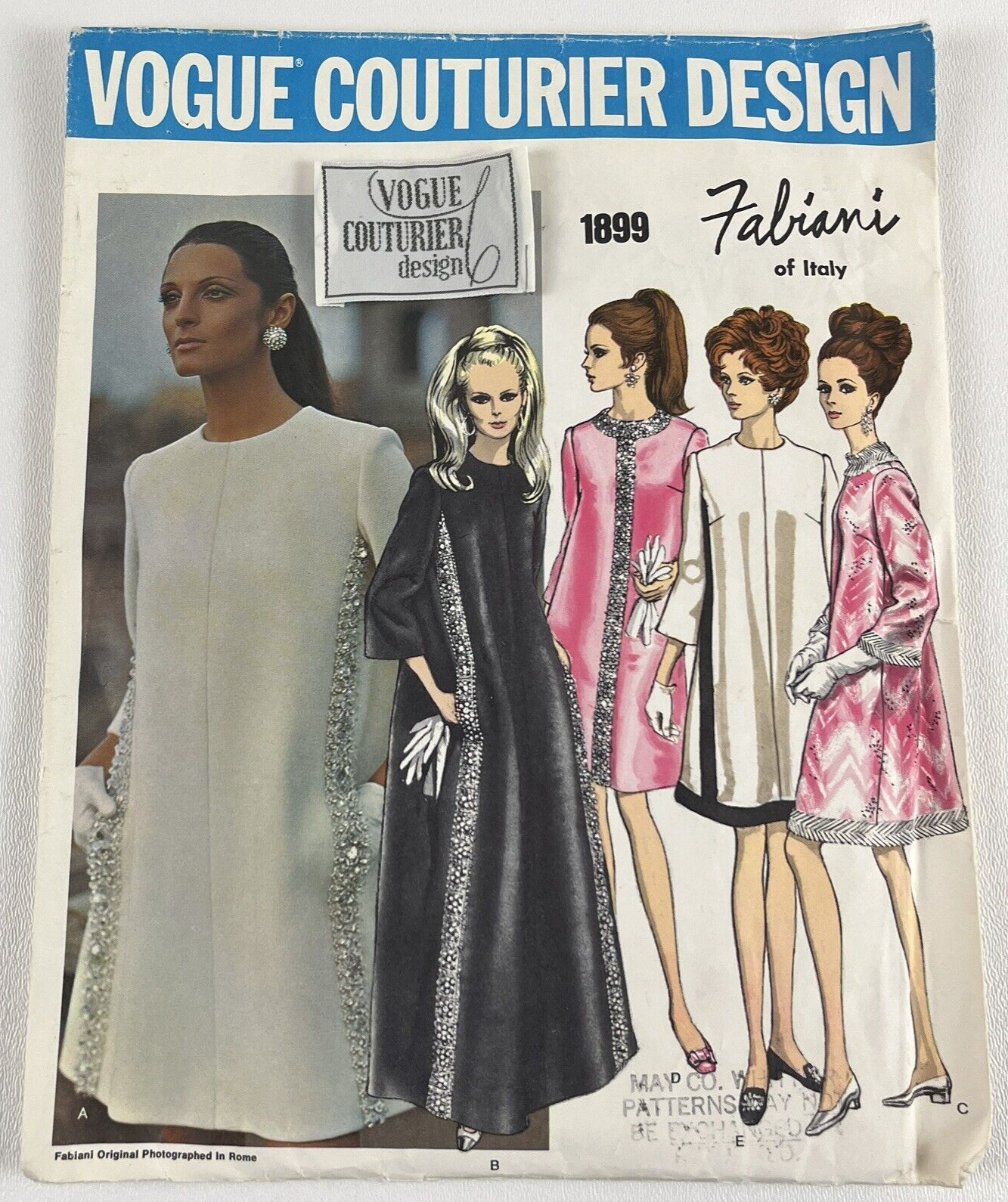 Vtg OOP Vogue Couturier Fabiani Sewing Pattern 1899 Dress Sz 14 Sew in Label Cut