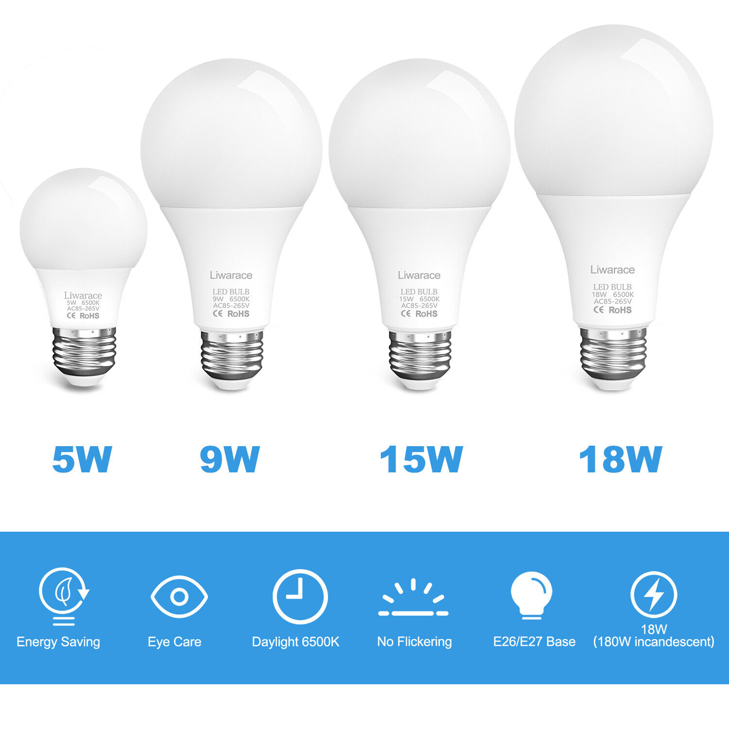 E27 LED Light Bulbs Equivalent 50W 90W 150W 180W 6500K Daylight/3000K Warm White
