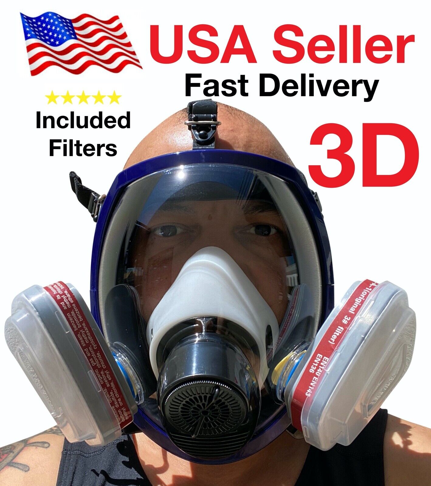 3D Full Face Respirator, LARGE, BRAND NEW, August 2024 STOCK, respirator paint