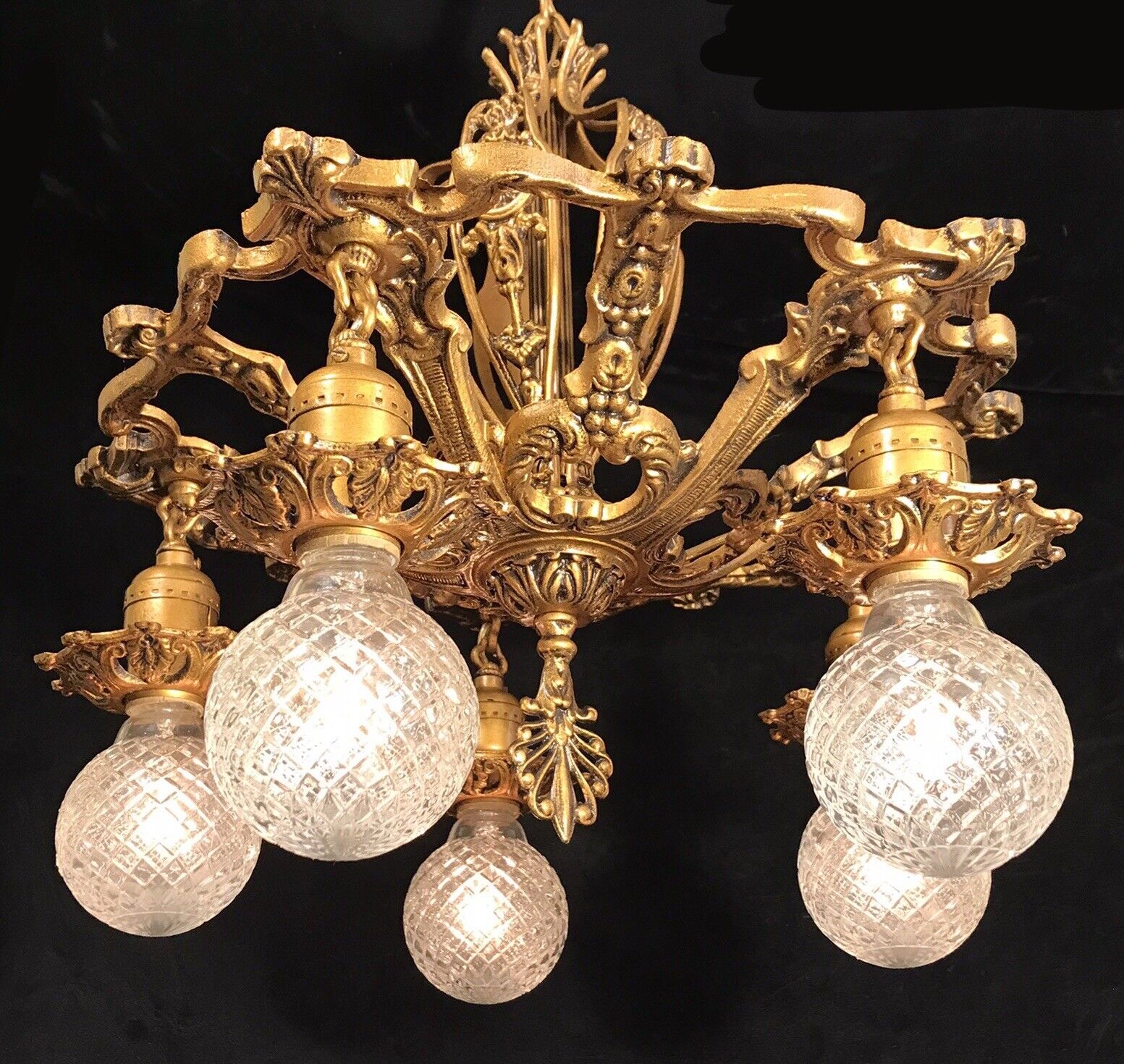 Antique Vtg Ornate Victorian 5 Light Fixture Baroque French Empire RESTORED