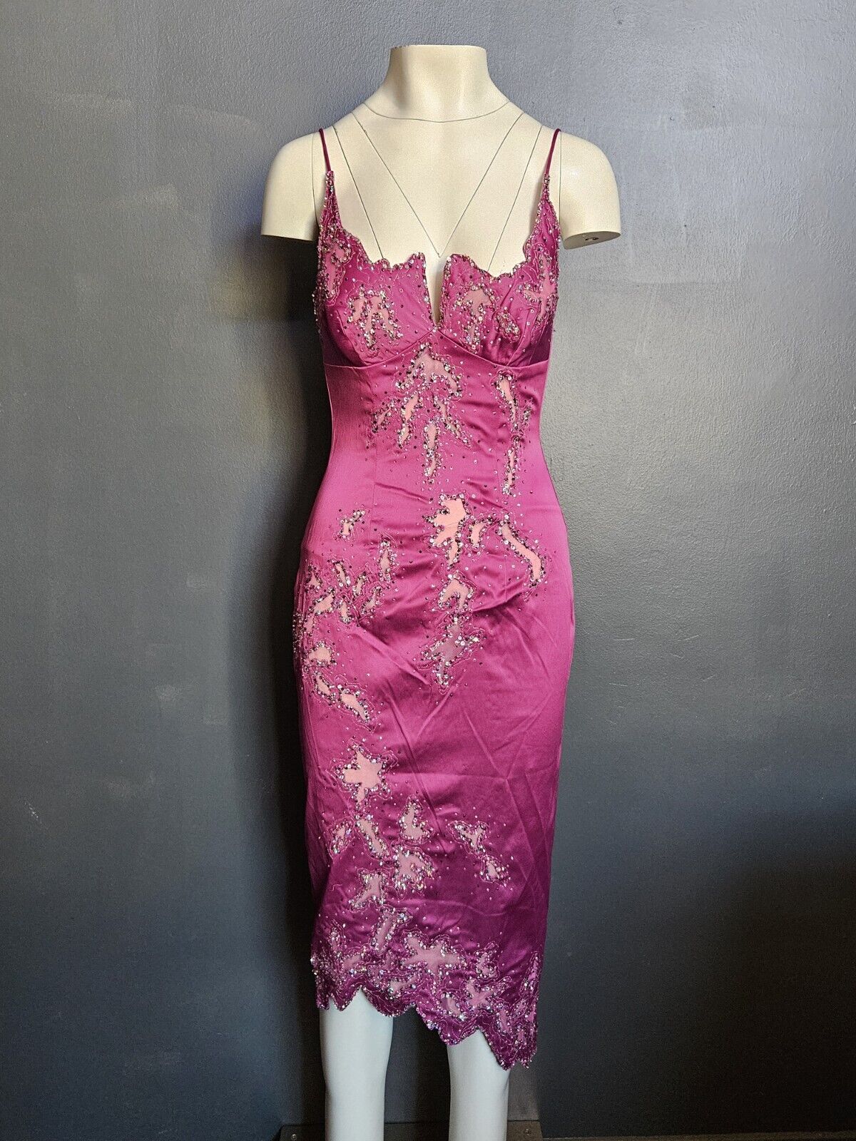 💥STUNNING MANDALAY Y2k Evening COCKTAIL DRESS Embellished Beaded FUSHIA 6