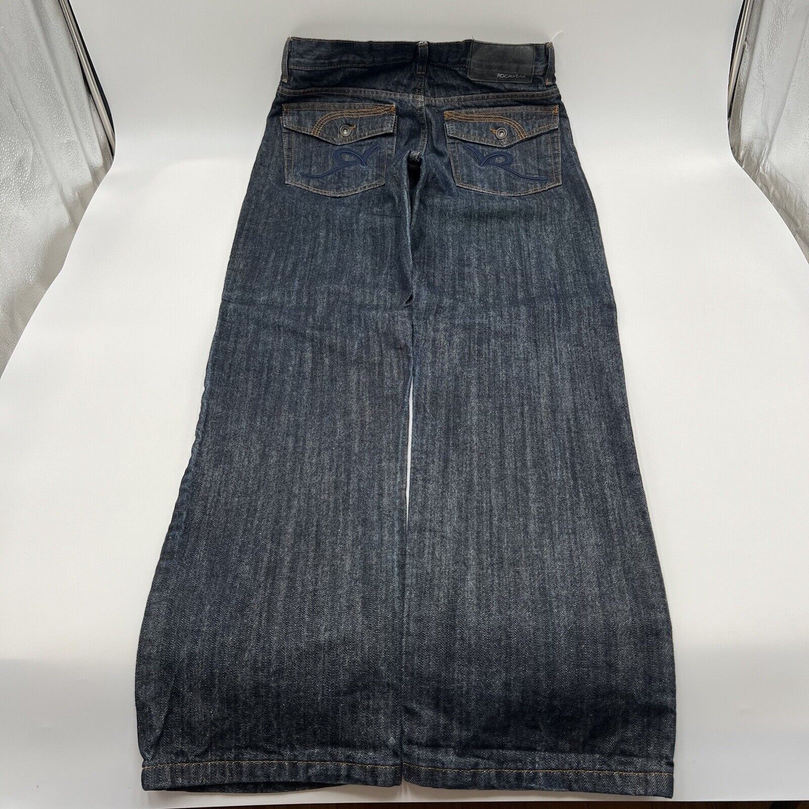 Vintage Y2K Rocawear Baggy Straight Dark Indigo Blue Jeans Evisu Style 33x33\