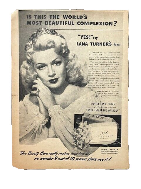Rare 1940\'s Vintage Original Lana Turner Movie Star LUX Soap Advertisement