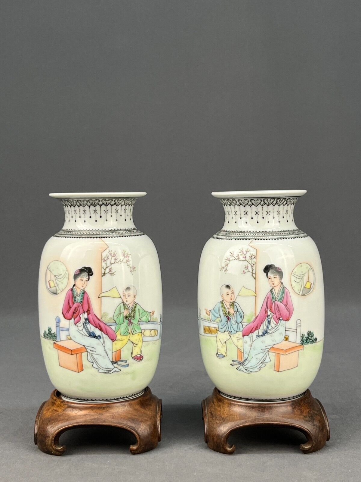 Pair 20th C. Chinese Porcelain Famille Rose 5 3/4\