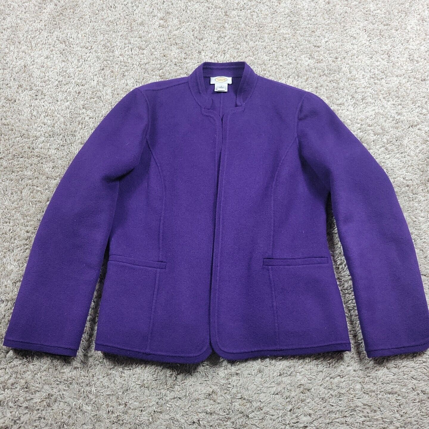 Talbots Cardigan Sweater Womens 8 Purple 100% Wool Open Long Sleeve 