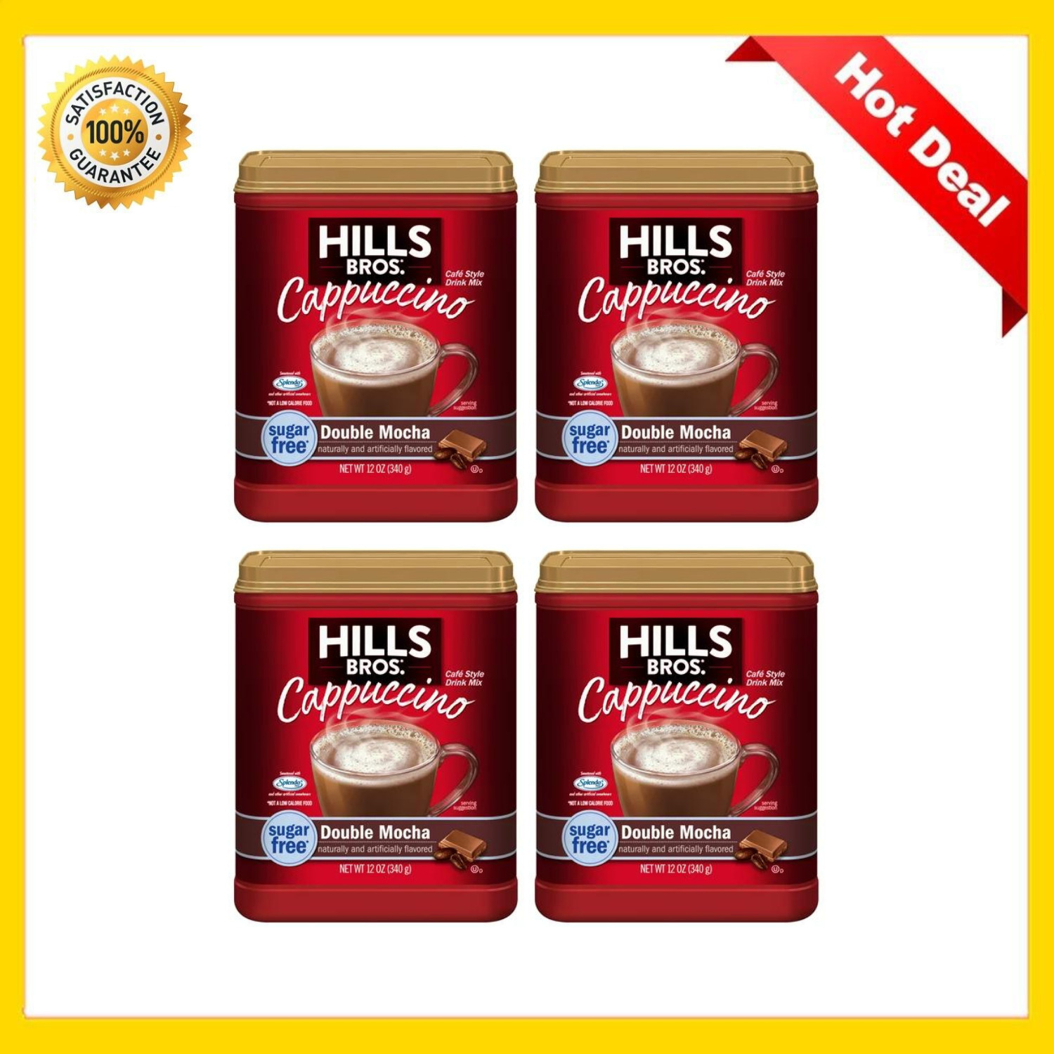 Hills Bros. Sugar-Free Instant Cappuccino Mix, Double Mocha 12 Ounce (Pack of 4)