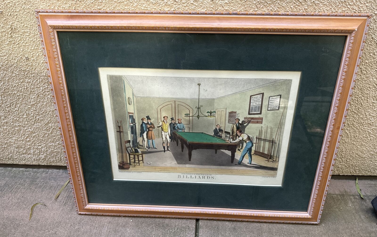 Antique Engraving Colored Print Etched by Lambert Engraved Hunt 1827 BILLIARDS