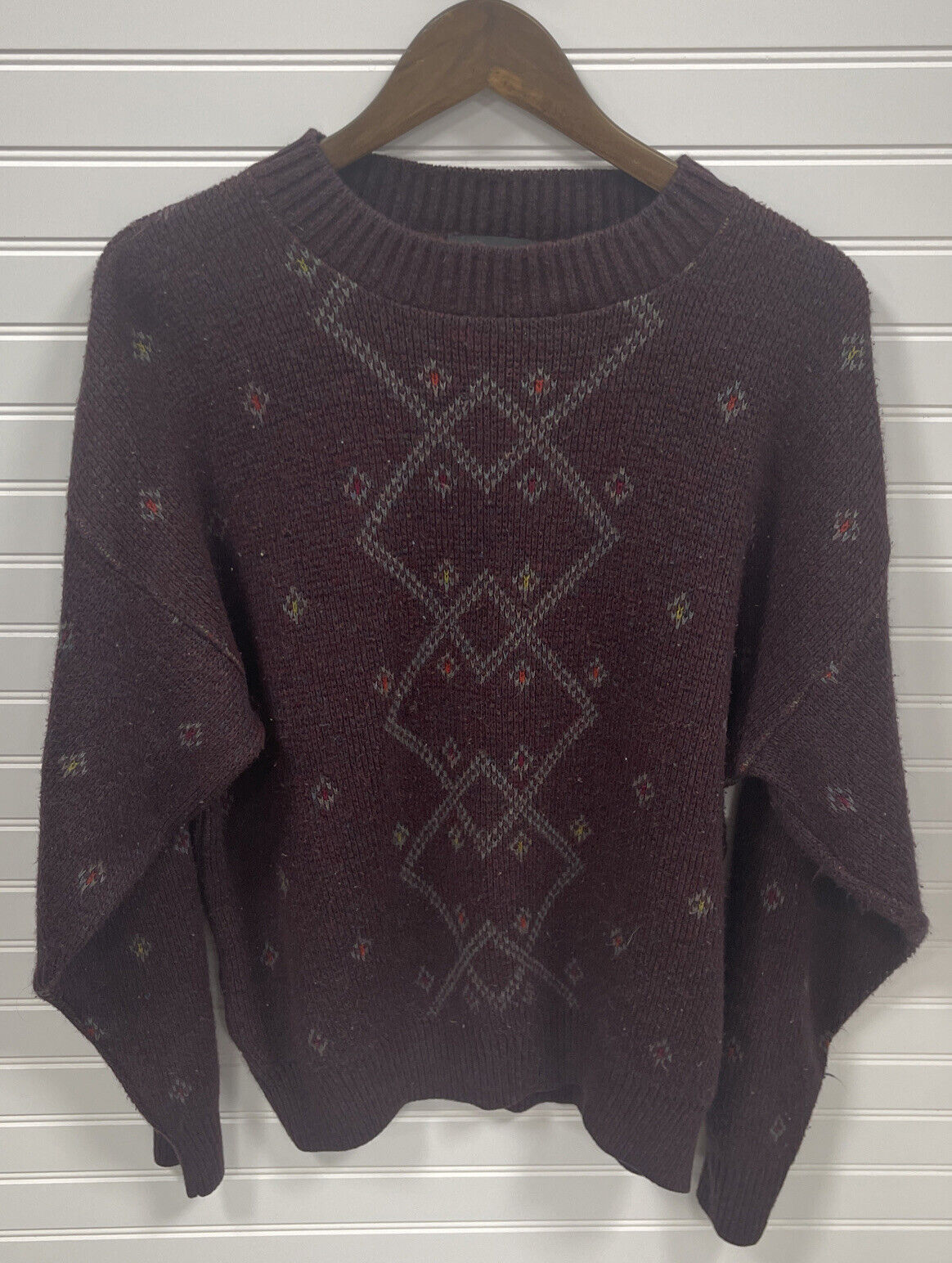 Vintage Reed St James Sweater Multicolor Diamond Print Sweater USA Mens Large