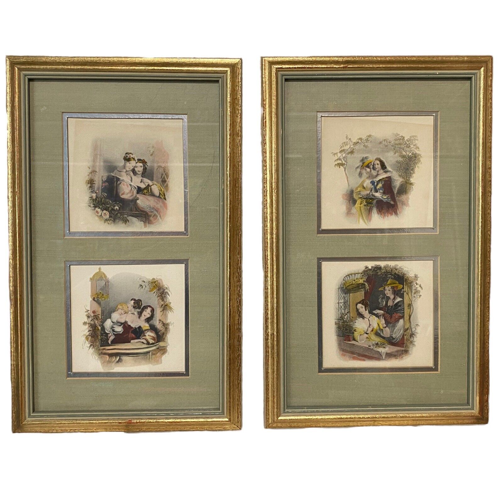 Antique 19th C Kronheim 4 Print Set of Victorian Women Wood Frame Baxter Process
