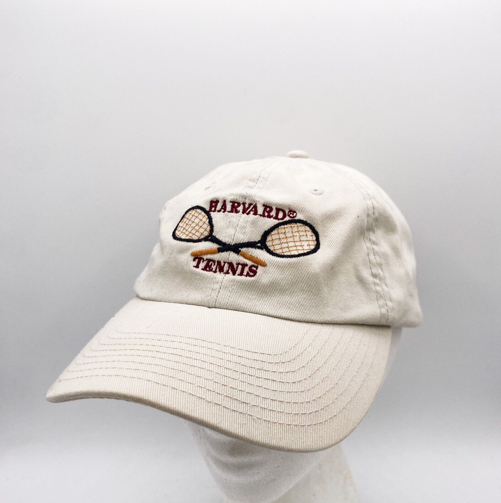 Vintage 90’s Harvard Tennis Hat Cap Strap Back Beige Red The Game One Size 1995
