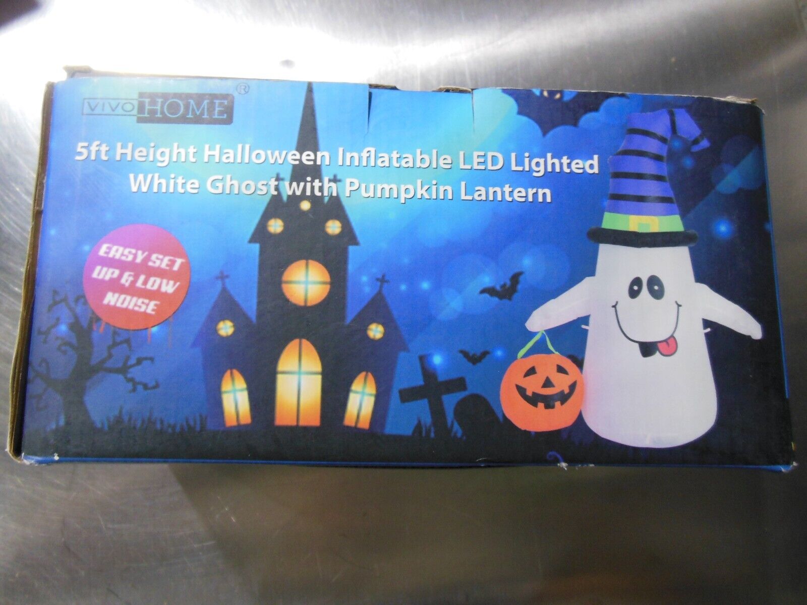 VIVOHOME 5 FT HALLOWEEN INFLATABLE LED LIGHTED WHITE GHOST WITH PUMPKIN LANTERN