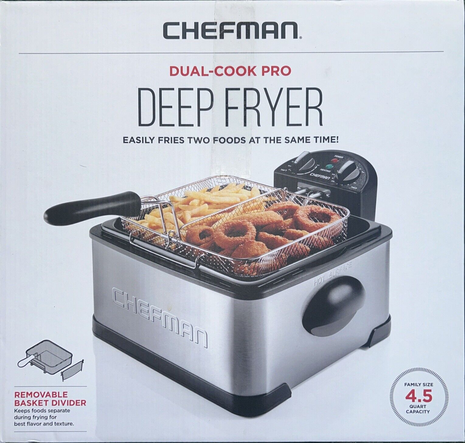 Chefman 4.5L Dual Cook Pro Deep Fryer with Basket Strainer and Removable Divid