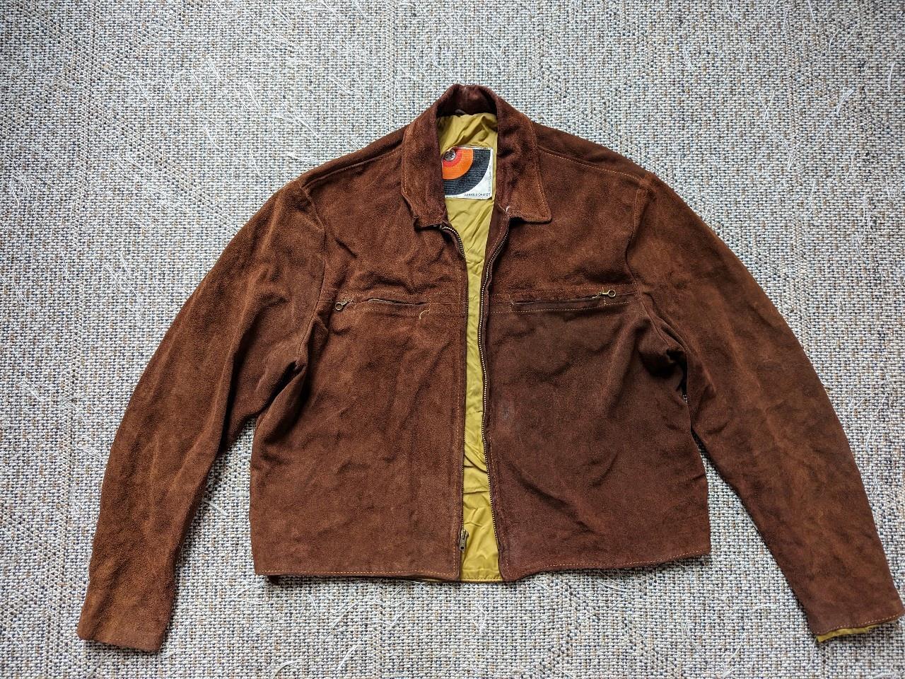 vintage 1960s 70s leather CAFE RACER cowhide suede 48 brown 2XL jacket brooks