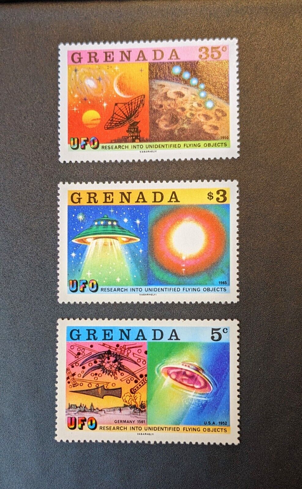 1978 Grenada UFO Research Alien Investigation Stamps Wikileaks X-Files MNH