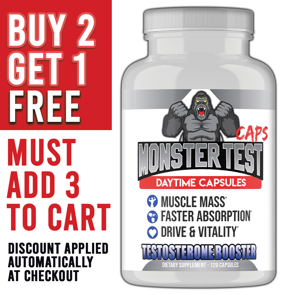 #1 Testosterone Booster Monster Test Caps, T Boost 120 Capsules Male Enhancement