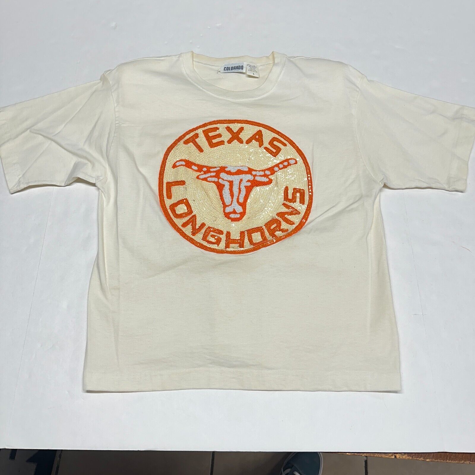 VTG NOS Texas Longhorns Short Sleeve Bedazzled T Shirt Size Large Made In US