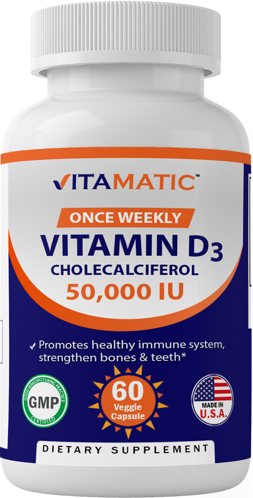 Vitamatic Vitamin D3 Weekly Dose 50,000 IU (Cholecalciferol) 60 Veggie Capsules