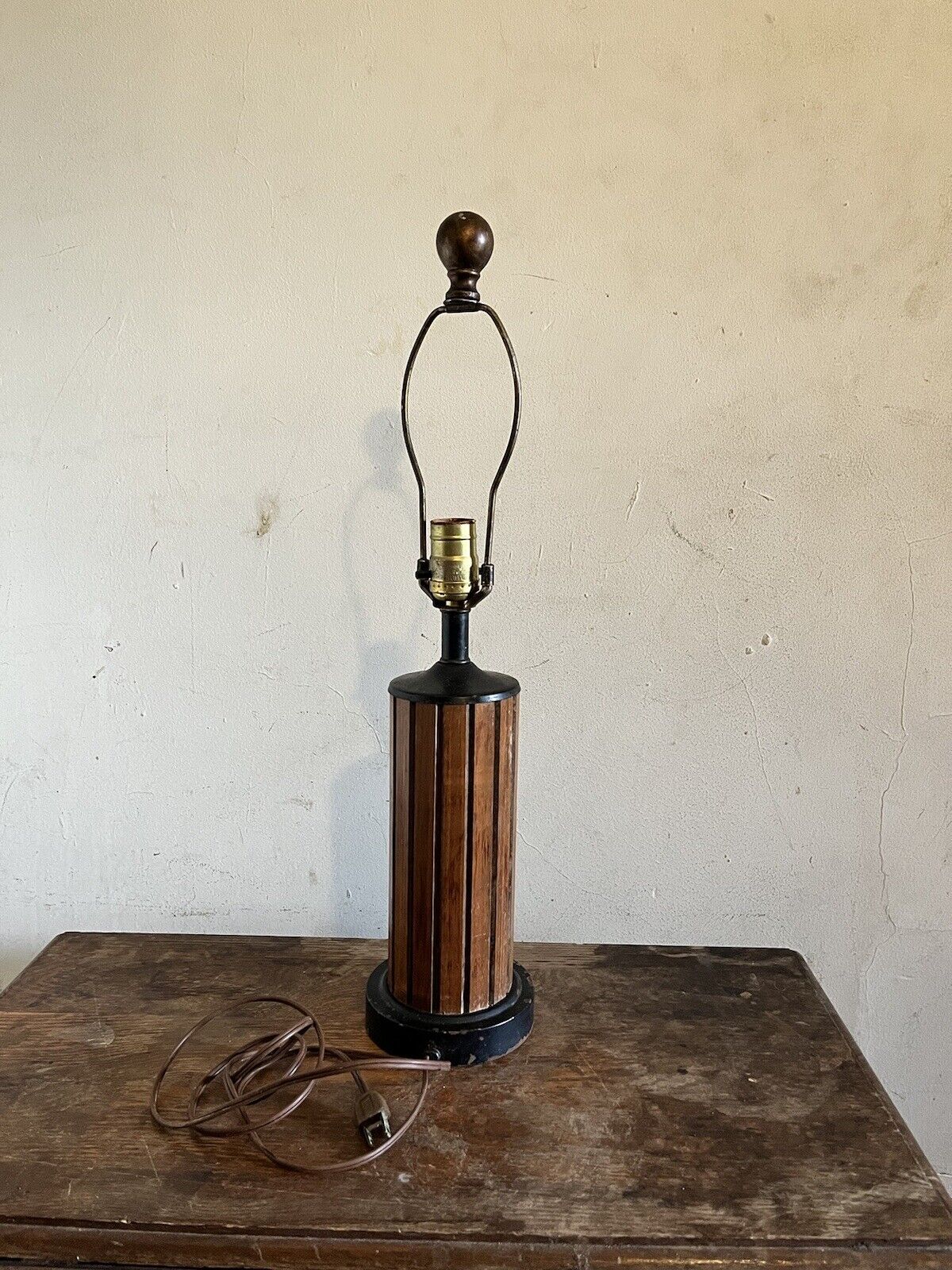 Vintage 1960s 24” Gruvwood Danish Midcentury Modern Teak Table Lamp No Shade