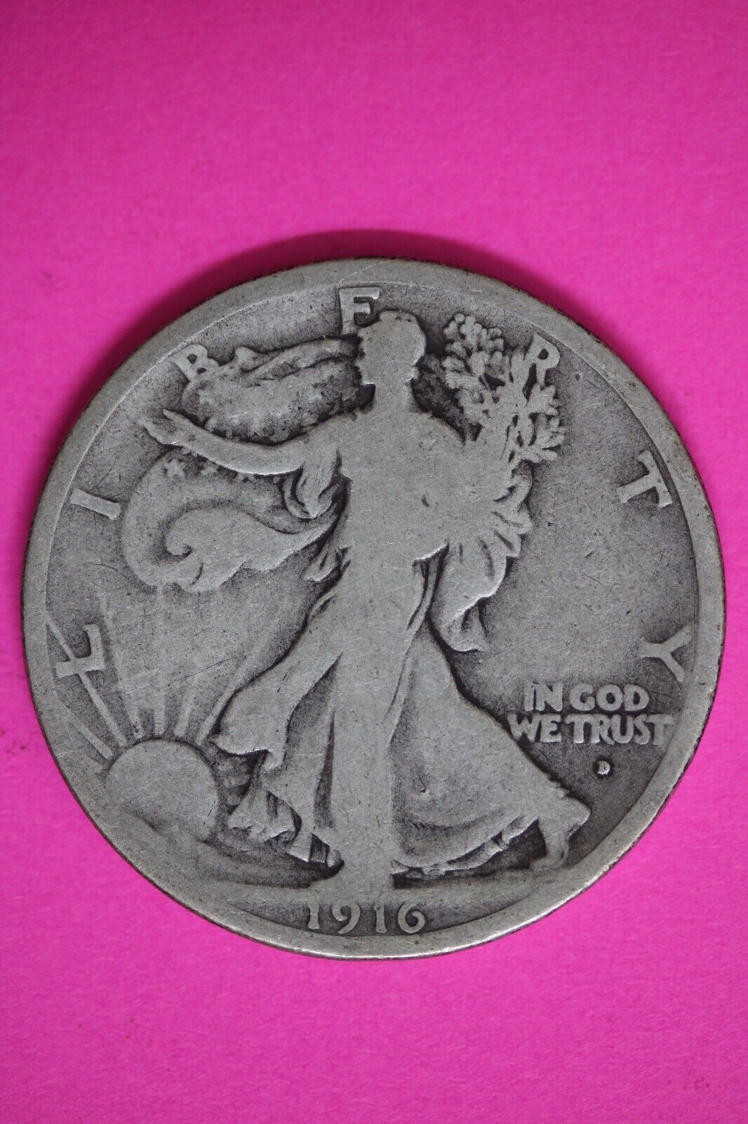 1916 D Walking Liberty Half Dollar Scarce Semi Key Date Silver Coin 09