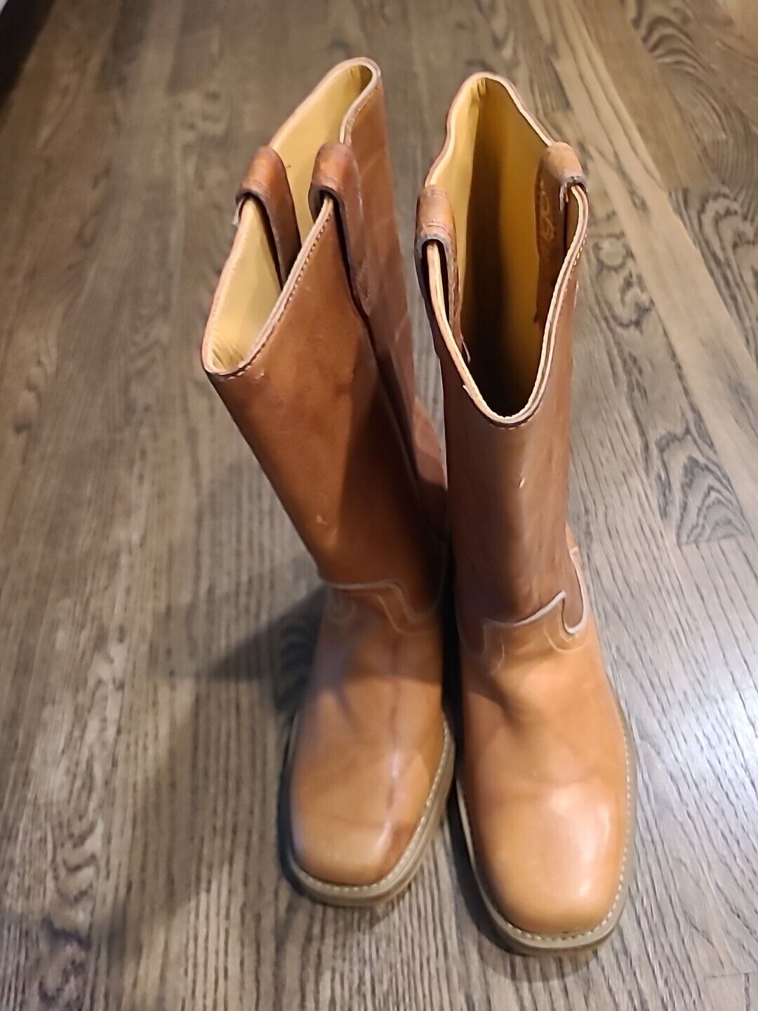VTG 1970s Acme 8.5 B Campus Tan Leather Boot Western Rodeo Cowboy Ranch 7207