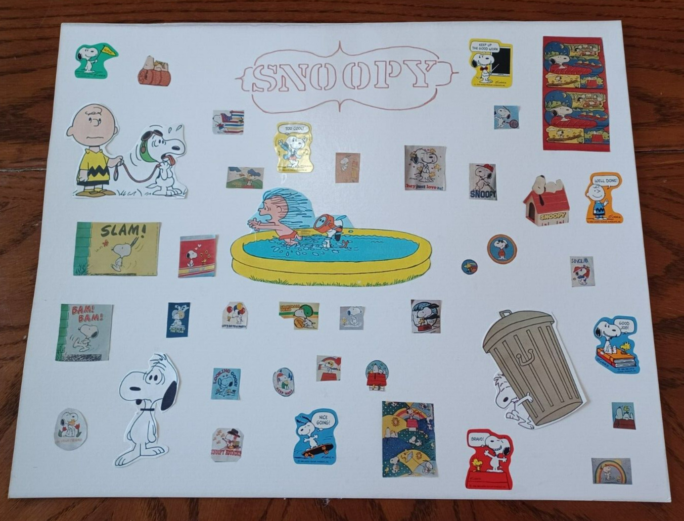 Homemade Peanuts Snoopy Sticker Collage 20 x 16 Poster Doghouse Vintage