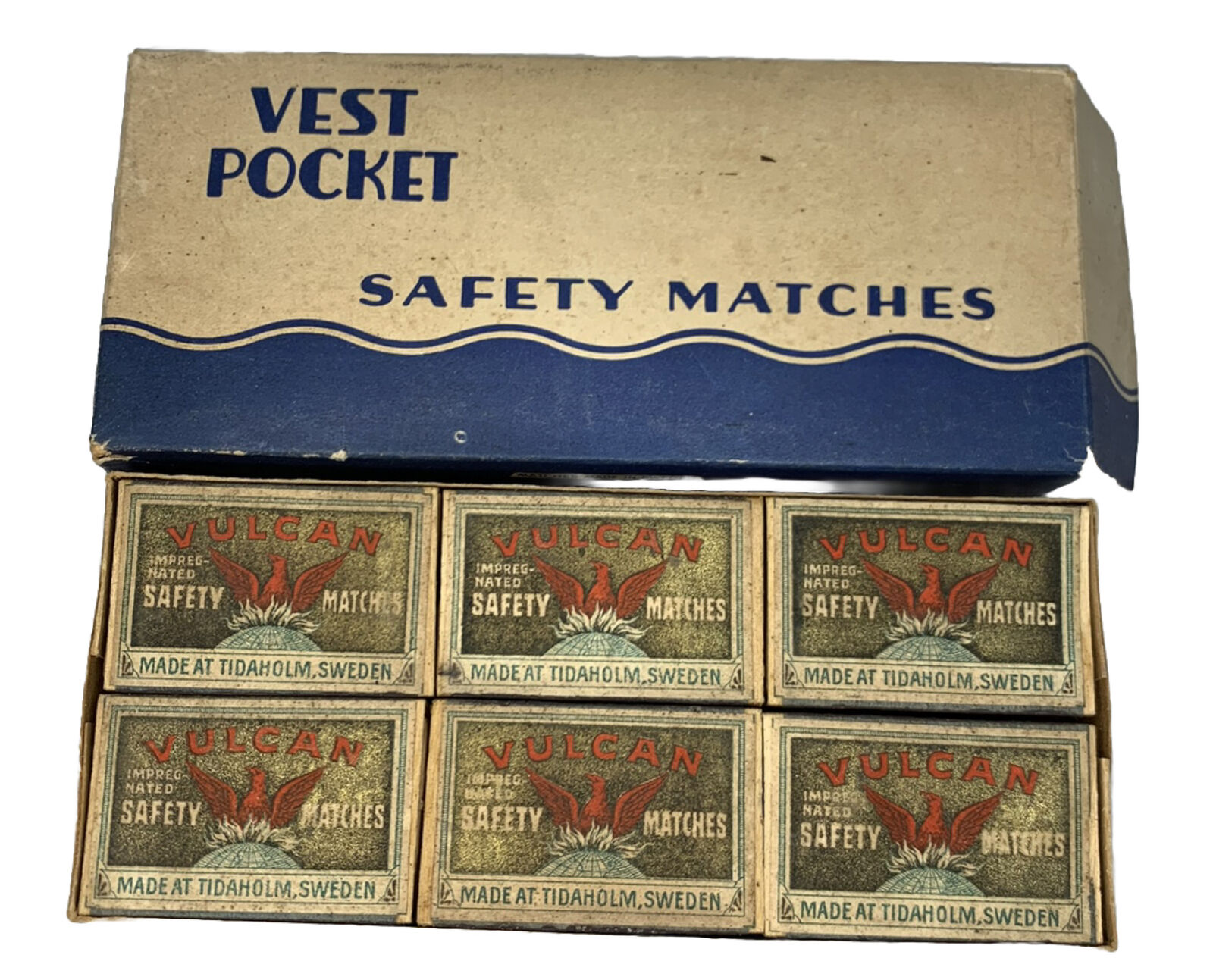 Antique Vulcan Safety Matches - 12 UNUSED Boxes in Original \