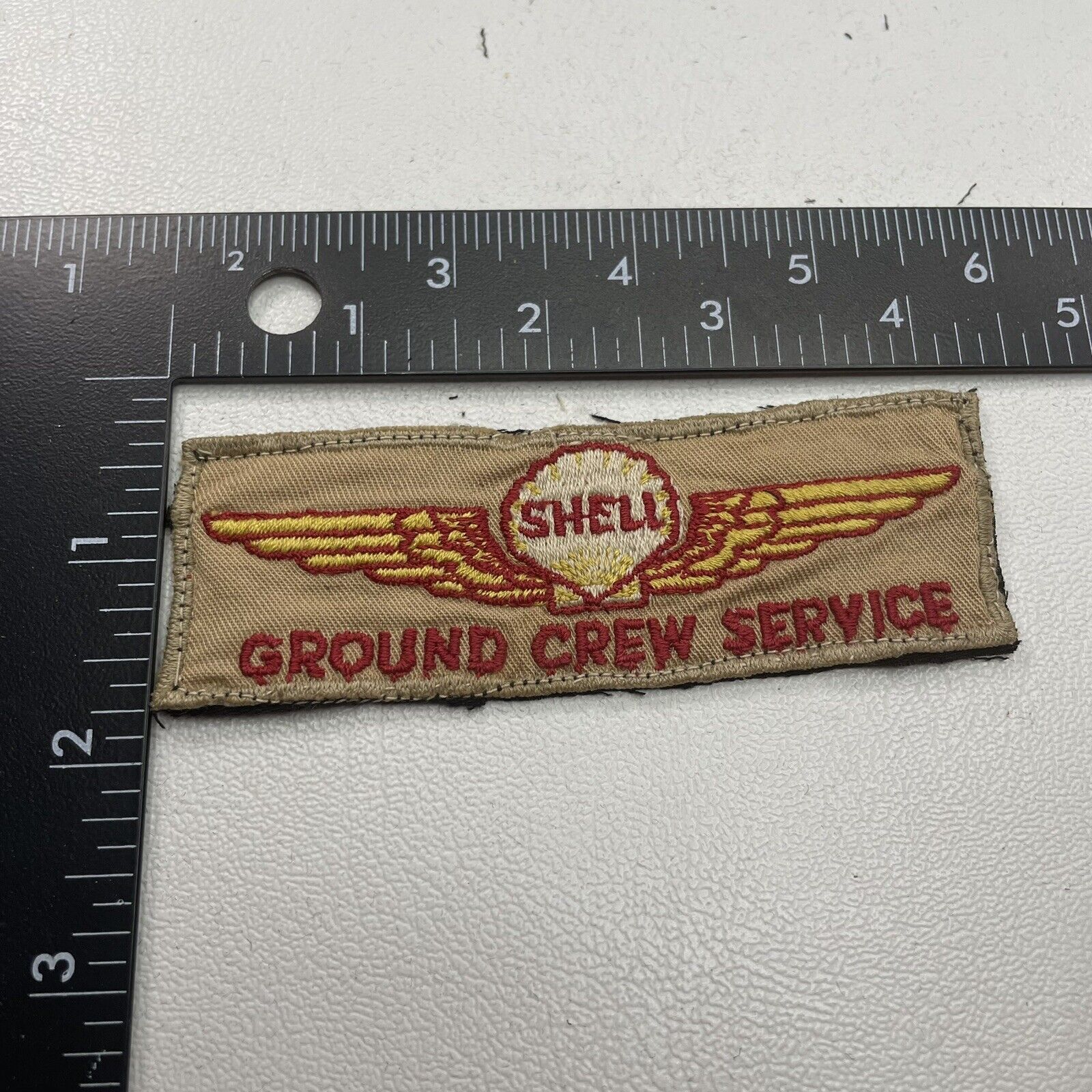 Vtg c 1960s Or Earlier Gas Station Oil SHELL GROUND CREW SERVICE Ad Patch 31U1