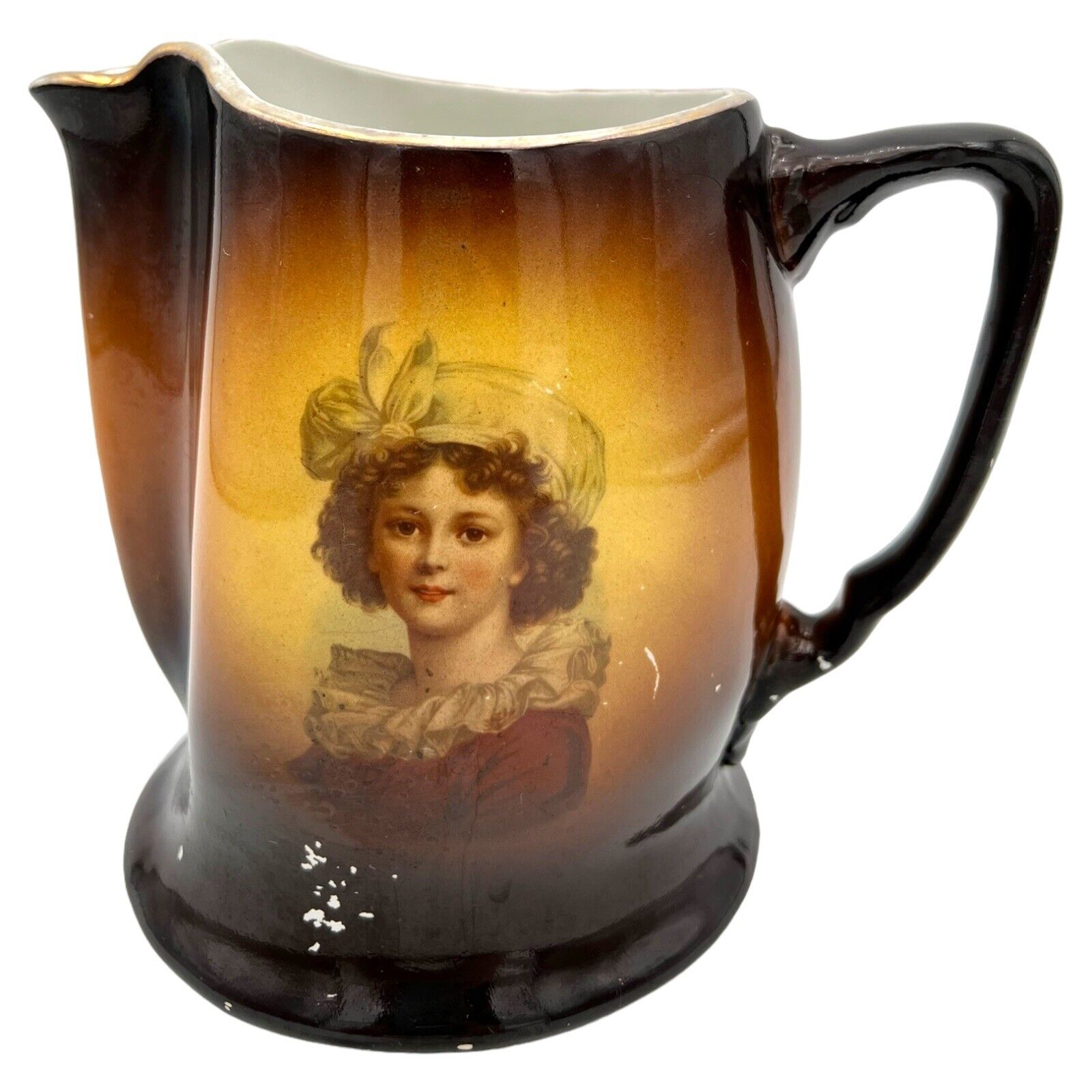 Antique 1893-1911 Warwick China Ioga Water Pitcher Portrait Of A Young Lady 6”
