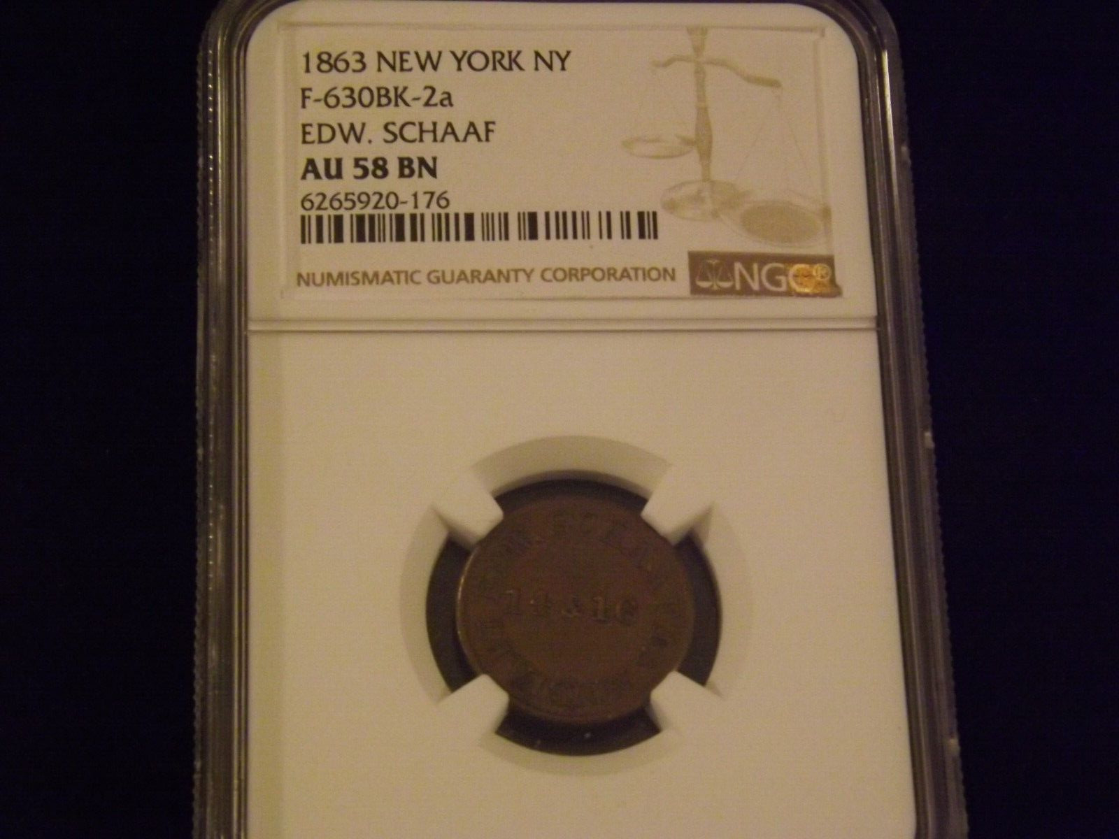 1863       New York, NY      NGC  AU  58 BN