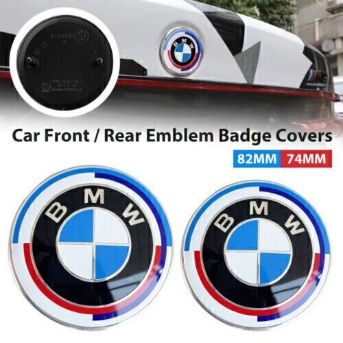 2PCS Front Hood & Rear Trunk 82mm & 74mm Badge Emblem For BMW 50th Anniversary