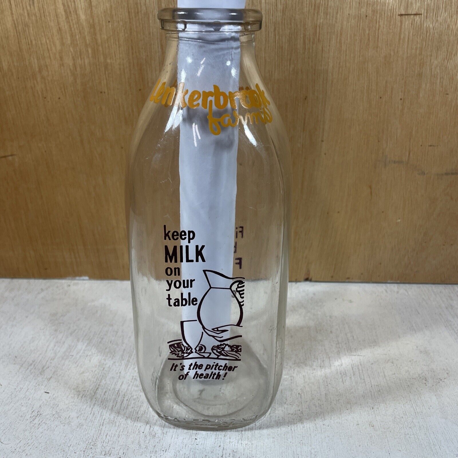 Rare Vintage Lenkerbrook Farms Dairy PA Glass Milk Bottle Quart Farm Decor