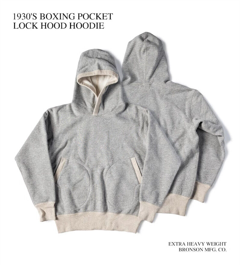 Bronson 1930\'s Lock Hood Hoodie in Heather Grey Retro Men\'s Athletic Sweatshirt