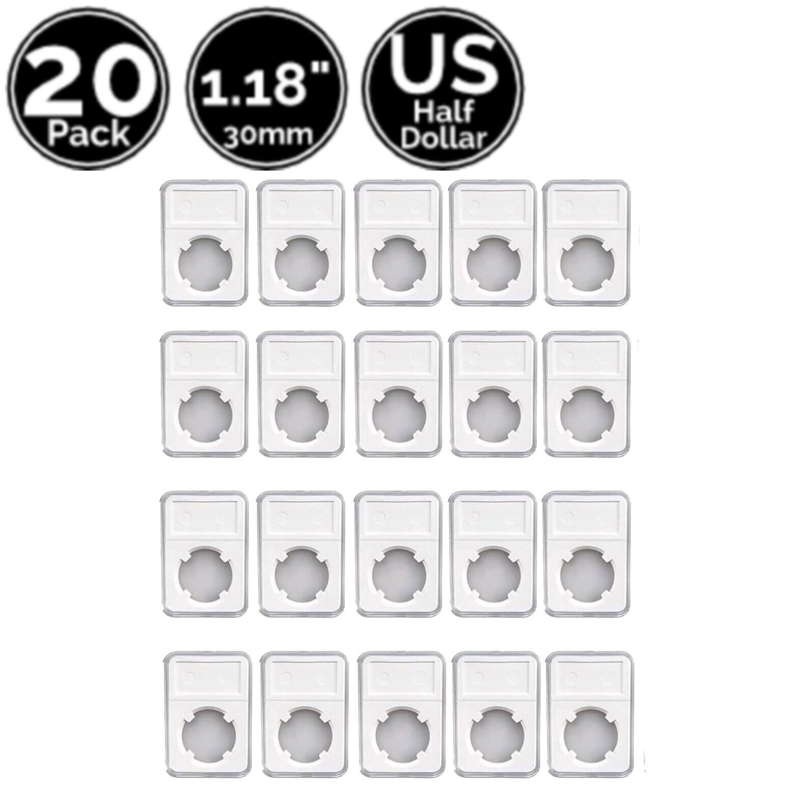 20 Pack 1.18 Inch 30 mm Slab Coin Display Holder Direct Fit For US Half Dollar