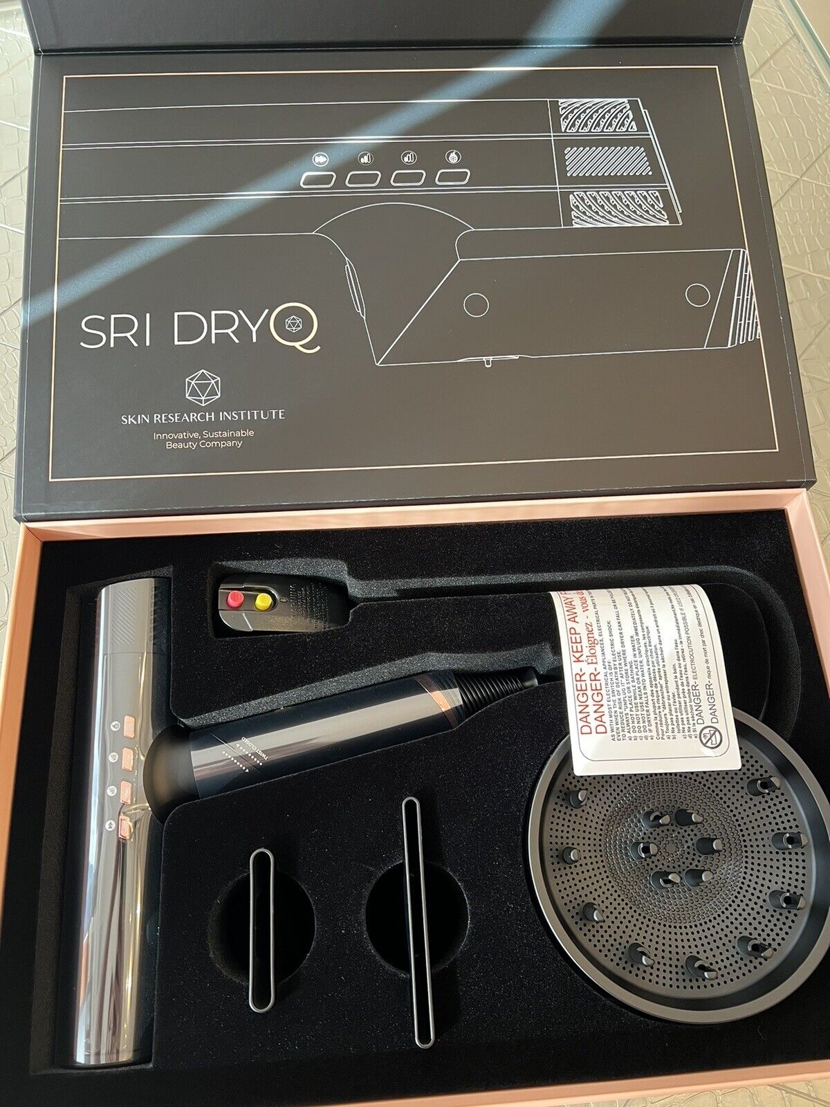 SRI Dry Q“Smart” Hair Dryer Salon Edition 9Ft. Cord - Super Lightweight - Foldab