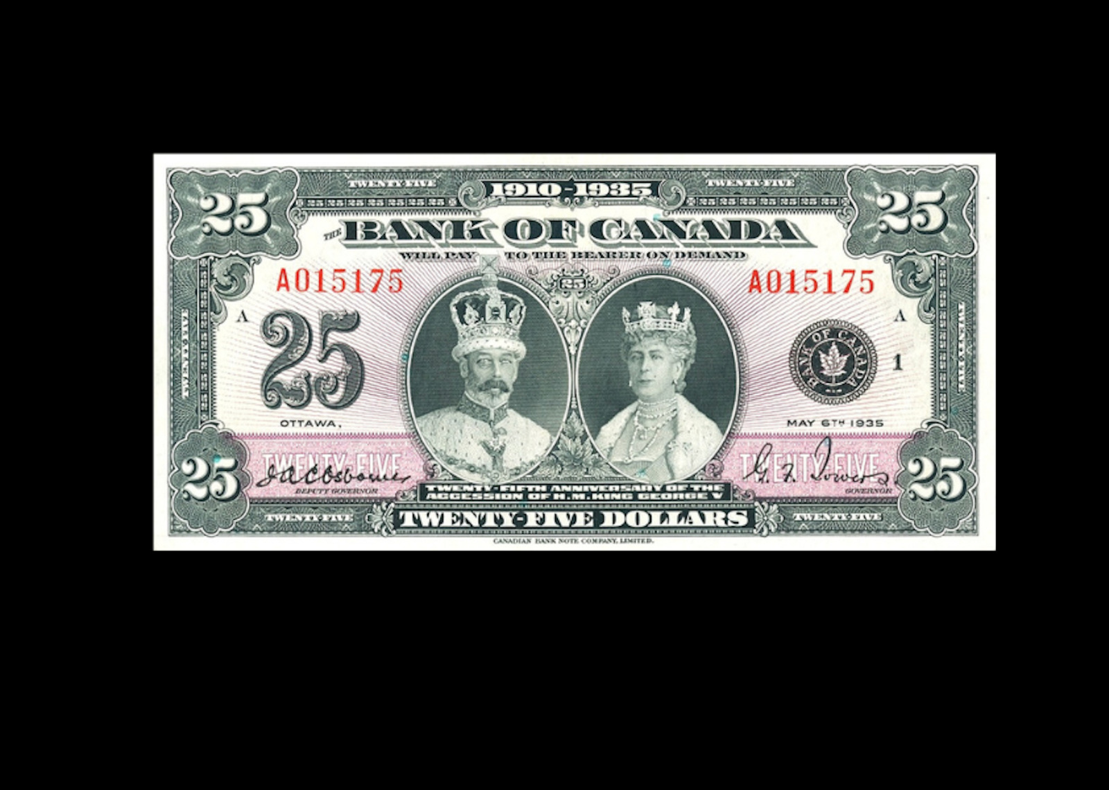 Reproduction Queen Rare DC Bank of Can Banknote $25 english 1935 USA UK GB UNC