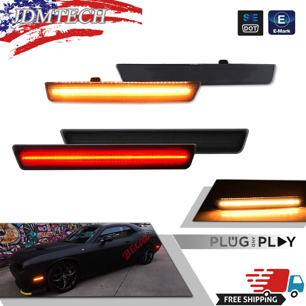 Front&Rear Lens Side Marker Lights LED Kit For 2015-2023 Dodge Challenger Smoked